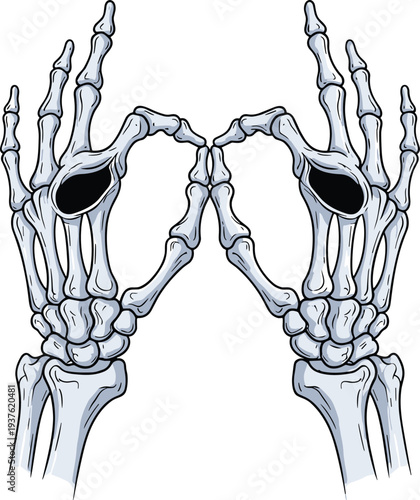 Human Skeleton Hands Making Heart Shape Vector Illustration with Anatomical Bones Gesture Love Symbol Medical Anatomy and Halloween Design