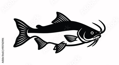 Black and White Catfish Illustration with Whiskers