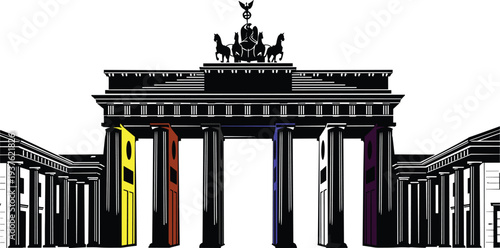 brandenburg gate berlin landmark illustration, germany historic monument, european architecture symbol, berlin travel destination, famous city landmark design