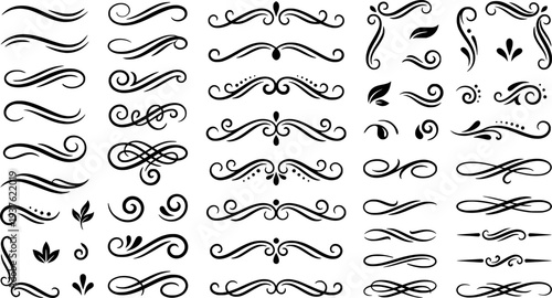 Doodle style sketchy brackets or underline parenthesis. Hand drawn crayon horizontal wavy strokes collection for notes. Scratchy lines with rough edges and loops. Doodle vector graphic elements