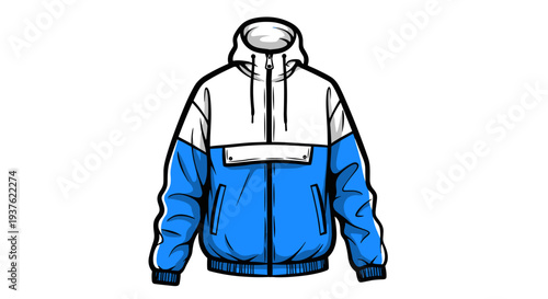 Blue and White Hooded Sweatshirt Jacket Illustration.