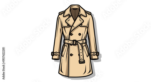Classic Beige Trench Coat Fashion Illustration.