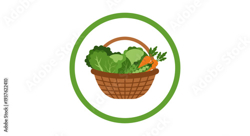 Fresh Vegetables in Wicker Basket Illustration.