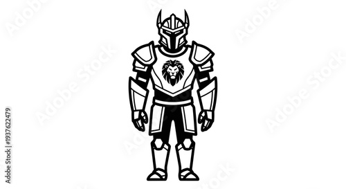 Medieval Knight in Full Armor Standing.