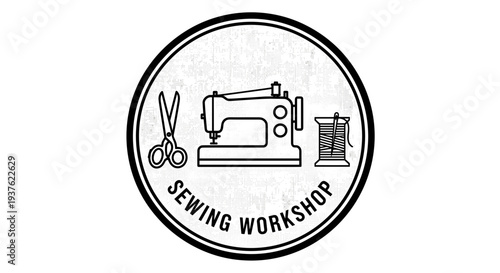 Sewing Workshop Logo with Sewing Machine.