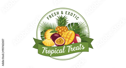 Tropical Fruits Logo Design with Banner.