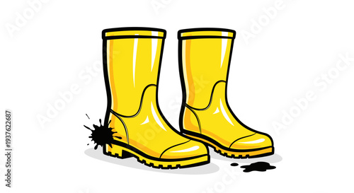 Yellow Rain Boots with Mud Splatters.