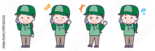 スマートフォンを使う「配達員」の女性