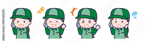 スマートフォンを使う「配達員」の女性