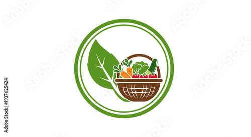 Basket with Fresh Fruits and Vegetables.