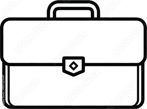 Minimalist outline drawing of a briefcase with a single diamond-shaped clasp, simple business bag icon illustration