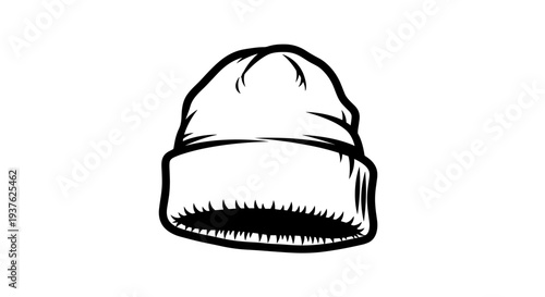 Black and White Beanie Hat Illustration.