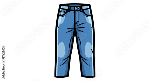 Blue Cartoon Jeans Illustration Front View.