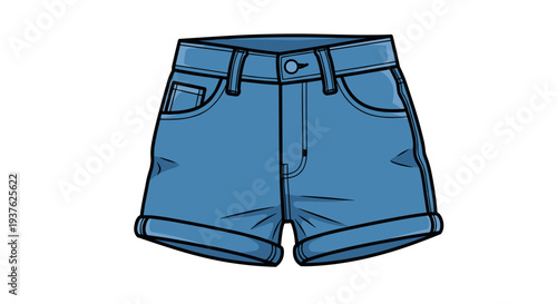 Blue Denim Shorts with Belt and Pockets.