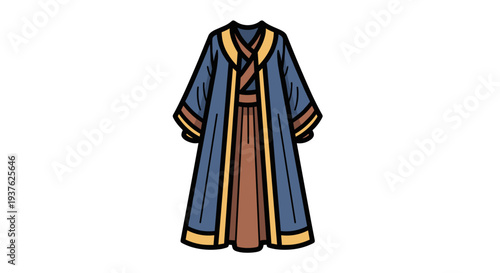 Blue Kimono Robe with Gold Trim.