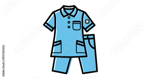 Blue Medical Uniform with Pockets and Badge.