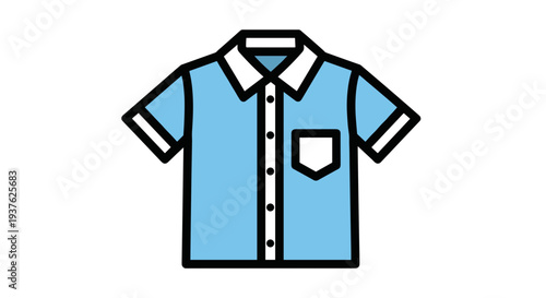 Blue Short Sleeve Shirt with White Collar.