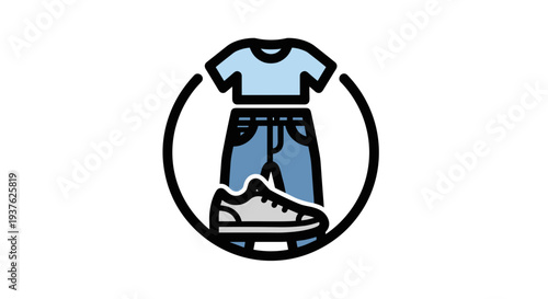 Casual Clothing and Shoes Icon Illustration.