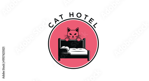 Cat Hotel Logo Design with Pink Cat.