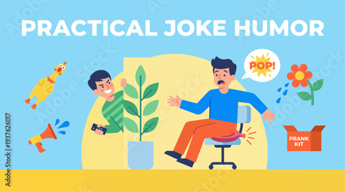 Man Surprised by Prankster with Plant.