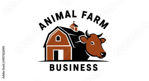 Cow Head and Barn Illustration Design.