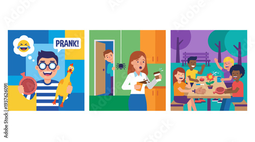 Illustrations of Family Life and Prankster.