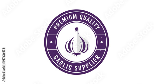 Garlic Logo Design Purple Circle Badge.