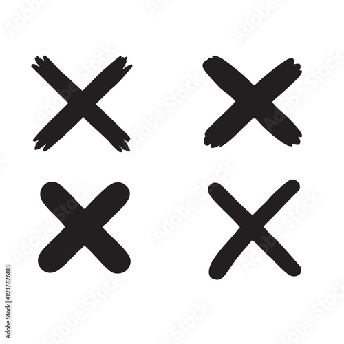 Hand drawn cross and X mark silhouettes for UI