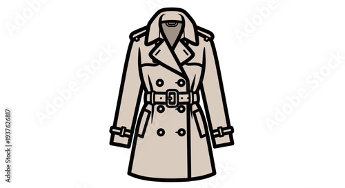 Illustration of a beige trench coat with belt.