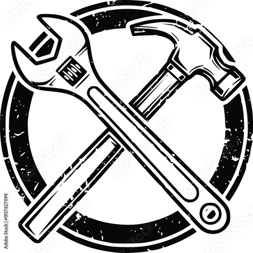 Vintage Wrench and Hammer Mechanic Emblem – Garage Workshop Tool Badge Vector