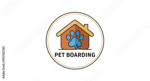 Pet Boarding Logo with House and Paw.