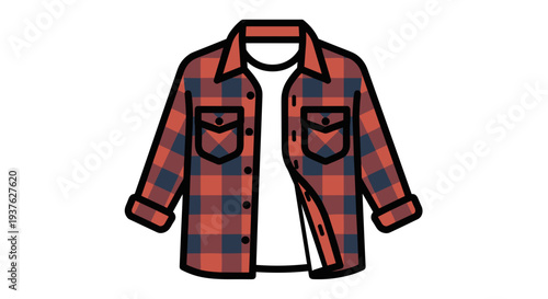 Red and Blue Plaid Flannel Shirt Illustration.