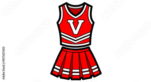 Red Cheerleader Uniform with White Letter V.