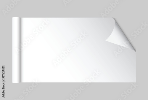 White gift wrapping paper mockup with rolled edge and curved corner isolated on background, clean paper texture for gift wrap design, packaging, branding, print, magazines, catalogs or newspapers.