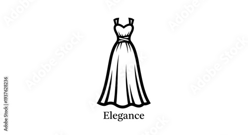Simple Line Drawing of Elegant Evening Dress.