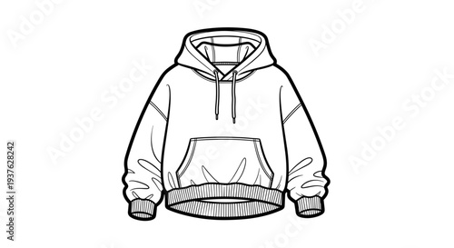 Simple Line Drawing of Hooded Sweatshirt 3.