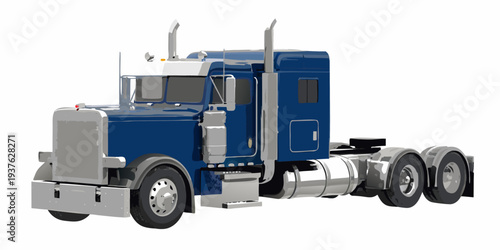 A blue and silver semi truck illustration on a white background