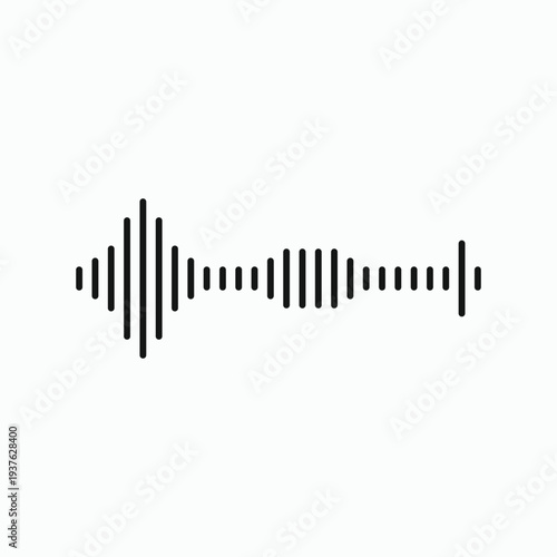 Modern black audio soundwave icon on white. Diamond-shaped digital frequency pulse for podcast, music player, voice assistant, and radio studio visualization