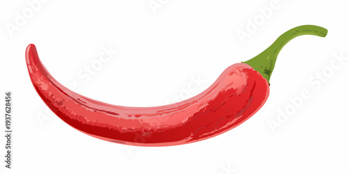 A vibrant red chili pepper with a green stem is displayed