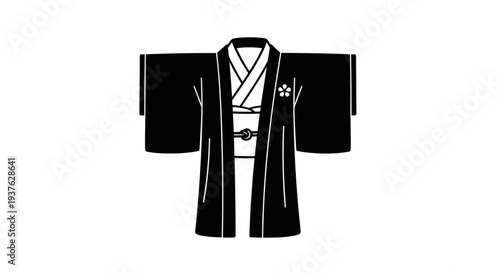 Traditional Japanese Kimono Illustration Black White.