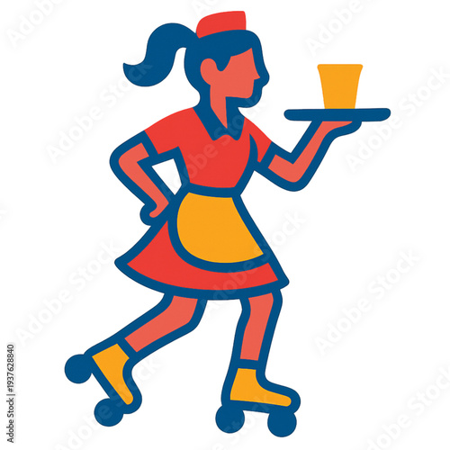 Retro Neon Roller Skate Waitress Icon