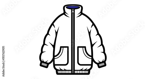 White Padded Jacket with Zipper and Pockets.