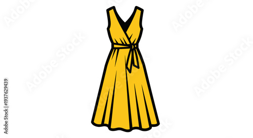 Yellow Sleeveless Dress with Waist Tie.