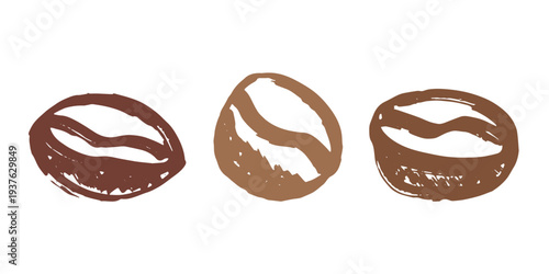 Set of hand drawn fresh roasted coffee bean Arabica robusta seed doodle Single element for design print packaging label decor