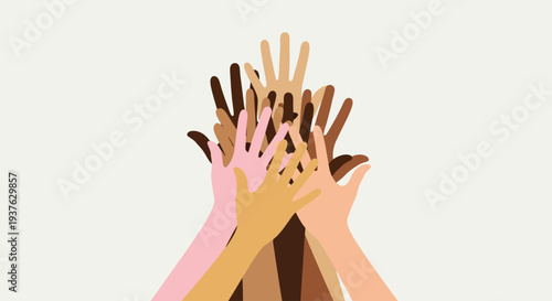 Diverse Hands Unity Symbol Celebrate Diversity Month Vector Illustration