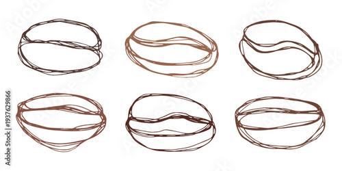 Set of hand drawn fresh roasted coffee bean Arabica robusta seed doodle Single element for design print packaging label decor