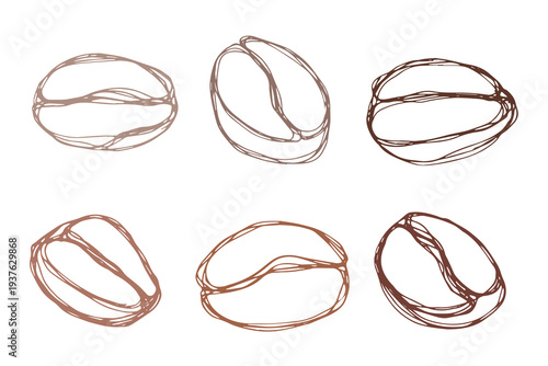 Set of hand drawn fresh roasted coffee bean Arabica robusta seed doodle Single element for design print packaging label decor