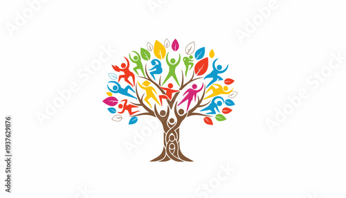 Diversity Tree Made of People Celebrate Diversity Month Vector Concept