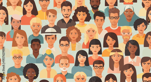 Multicultural Faces Pattern Celebrate Diversity Month Background Vector