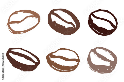 Set of hand drawn fresh roasted coffee bean Arabica robusta seed doodle Single element for design print packaging label decor